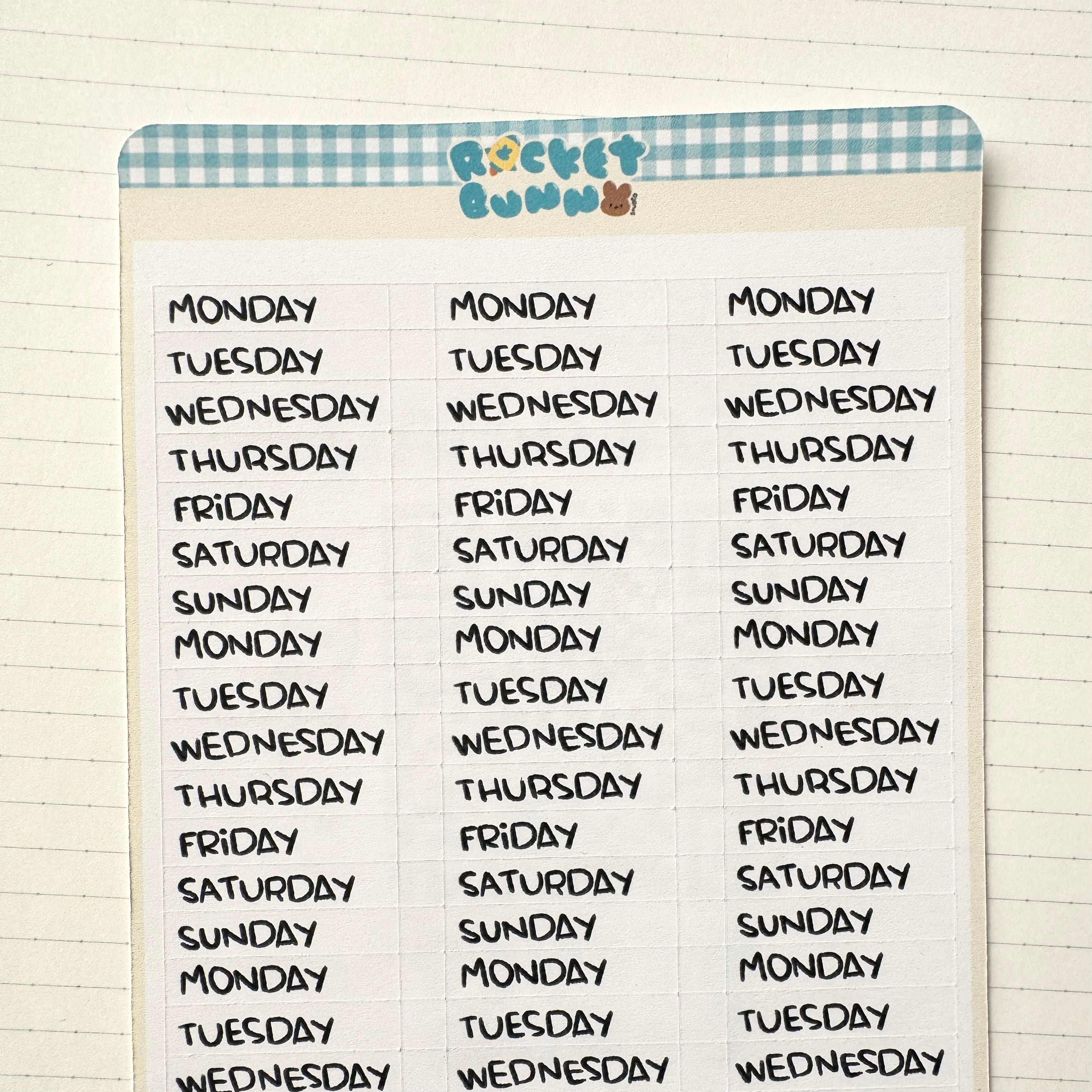 BunBook Sticker Sheets - Days of the Week